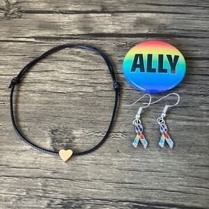 NWOT Pride LGBTQ theme rainbow jewelry bundle bracelet pin earrings